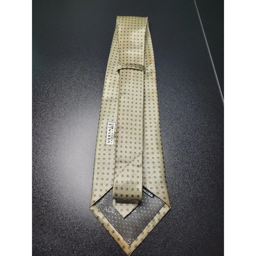Versace Men's Necktie Gold Geometric Silk 3.75